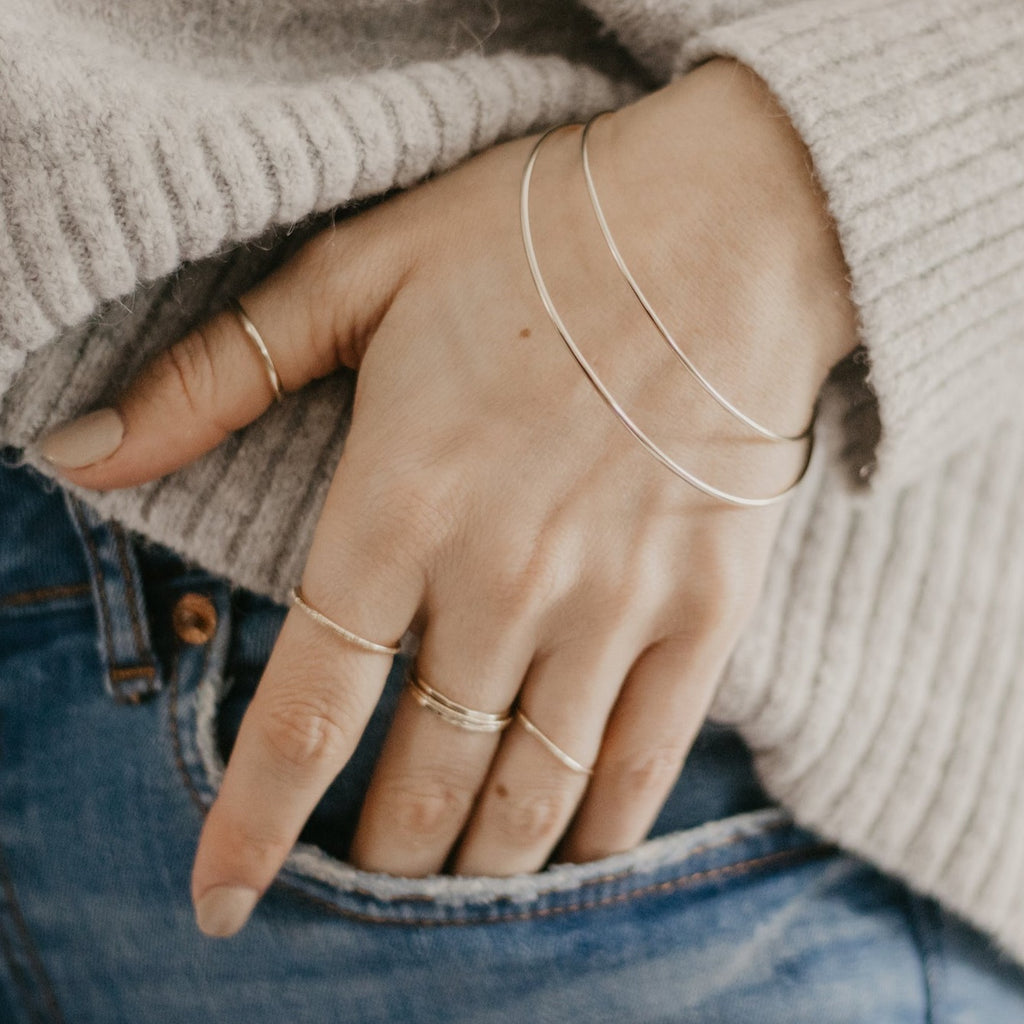 Minimalist handmade 14k solid gold stacking rings and bangles