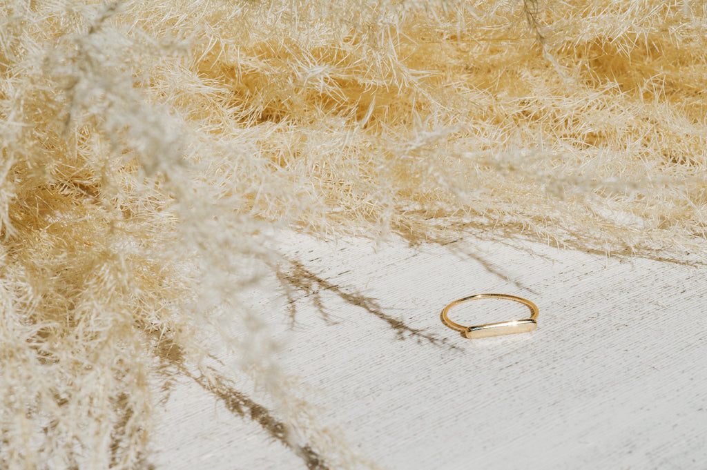 Minimalist handmade 14k solid gold ring with bar