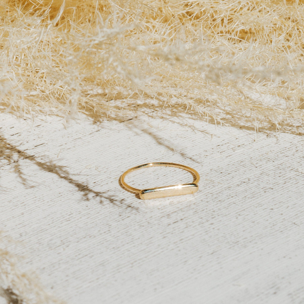 Minimalist handmade 14k solid gold ring with gold bar