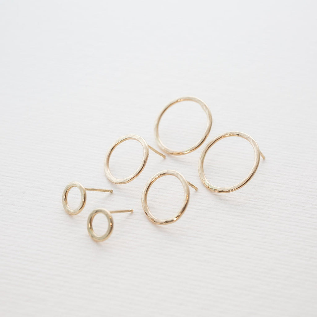 Three sizes of the  solid 14k Gold 'Water Circle' stud earrings