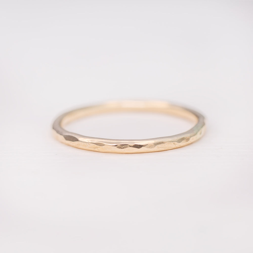 Minimalist handmade 14k solid gold hammered stacking ring
